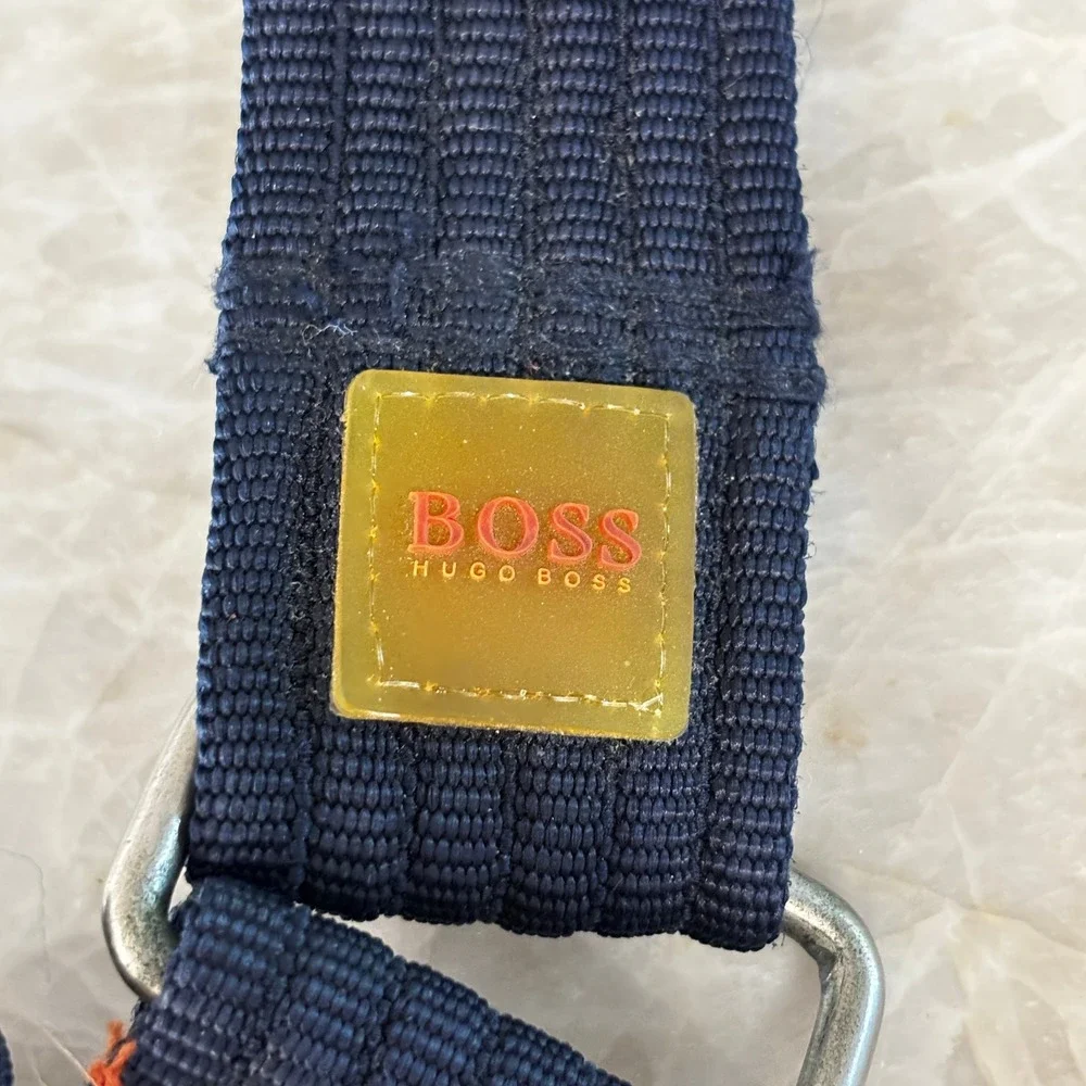 Hugo Boss Vintage Messenger Bag Navy Orange Nylon Crossbody Y2K Utility